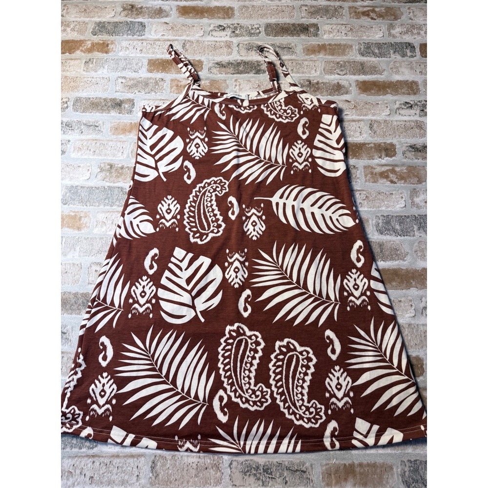 PrettyGarden Brown Tropical Paisley Mini‎ Dress Womens Small 61052-8621 Summer